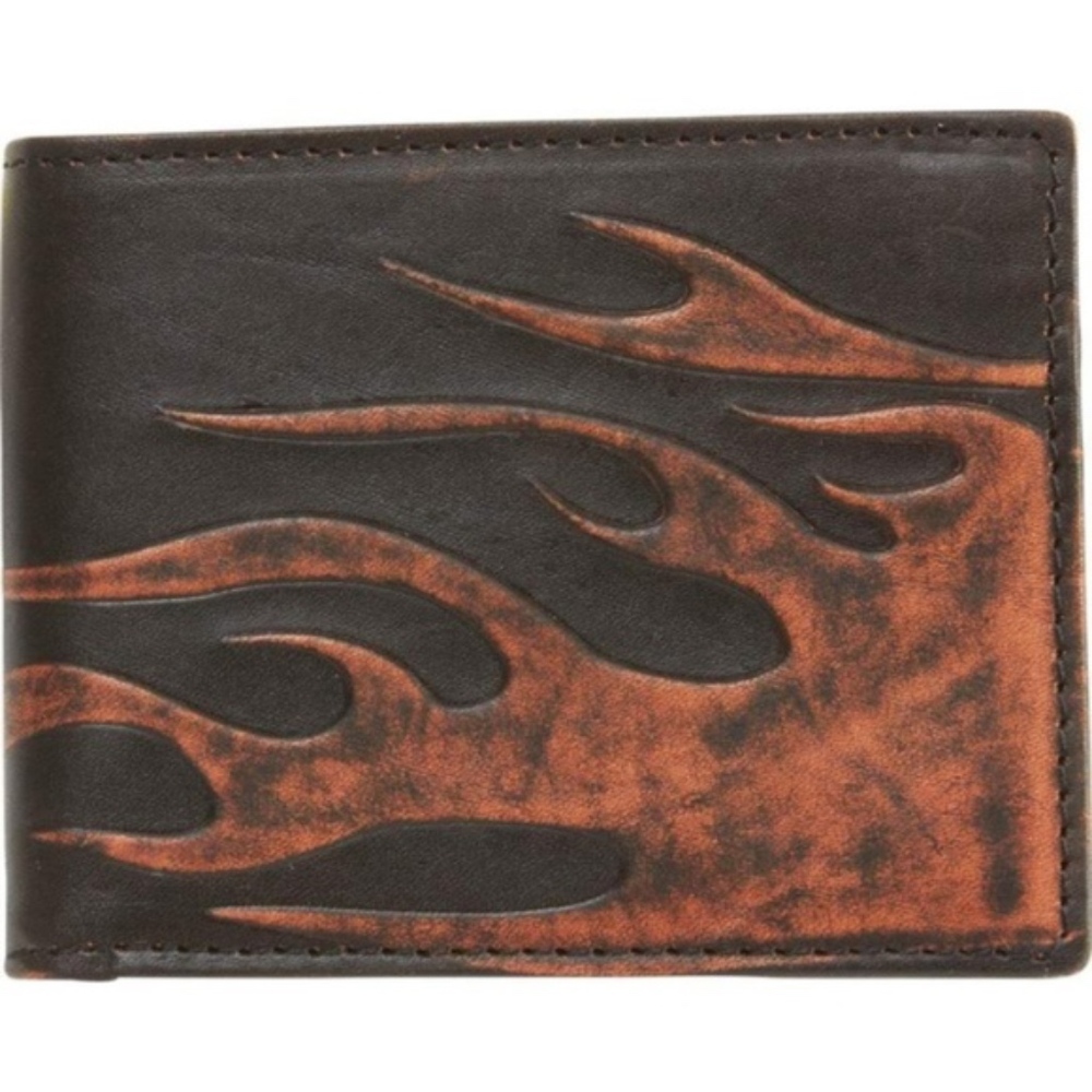 Mens Solid Genuine Leather Biker Flames Wall